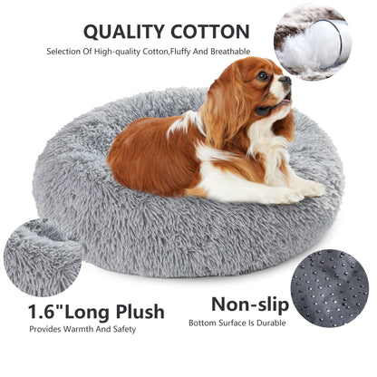 Luxurious Plush Donut Dog Bed - Warm, Soft, and Washable Pet Cushion for Dogs and Cats in Various Sizes