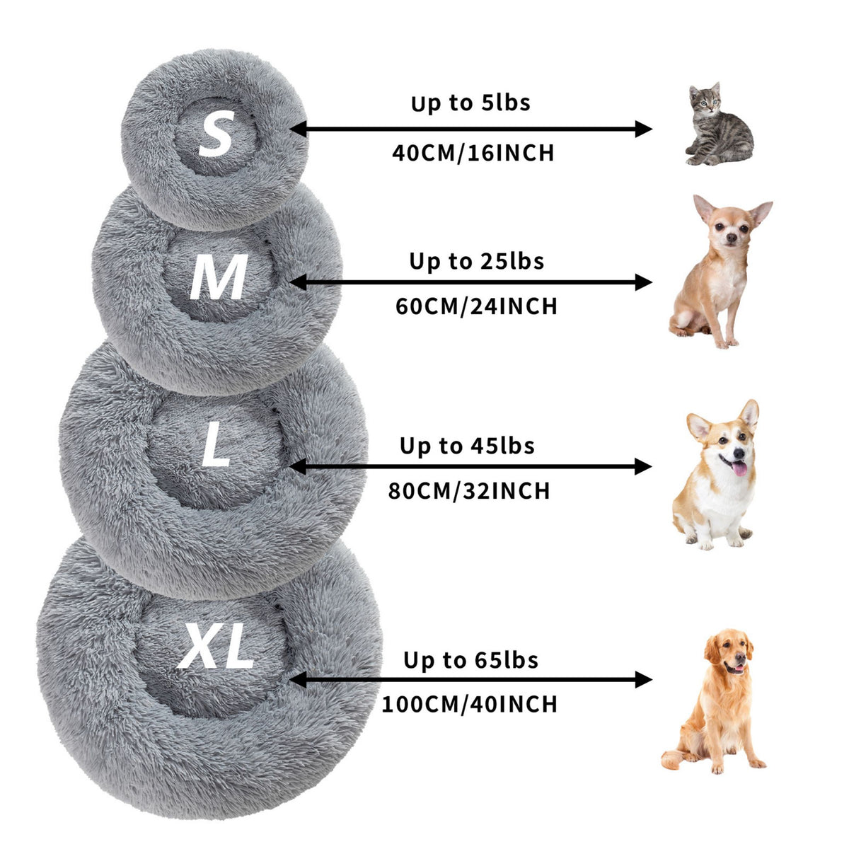 Luxurious Plush Donut Dog Bed - Warm, Soft, and Washable Pet Cushion for Dogs and Cats in Various Sizes