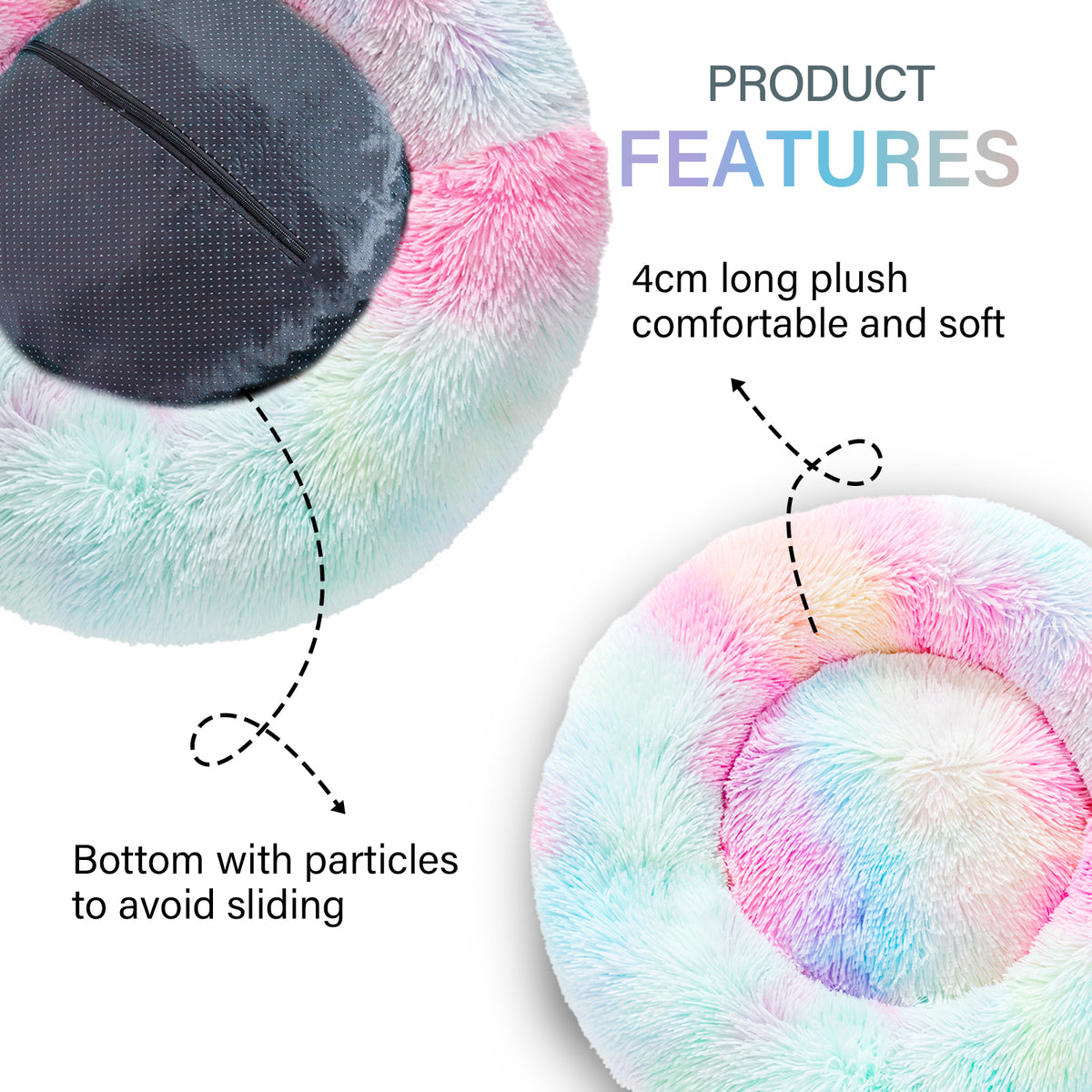 Luxurious Plush Donut Dog Bed - Warm, Soft, and Washable Pet Cushion for Dogs and Cats in Various Sizes