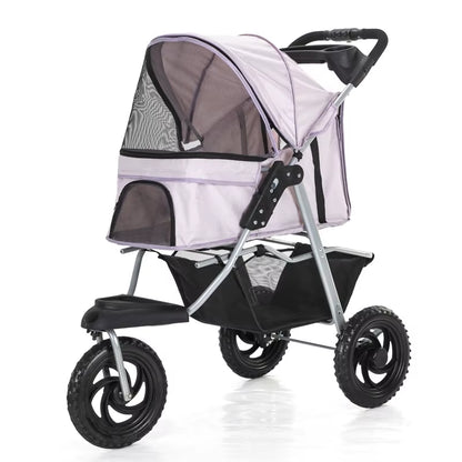Three-Wheel Portable Pet Stroller - Foldable Dog Trolley with Breathable Design, Supports Up to 15kg