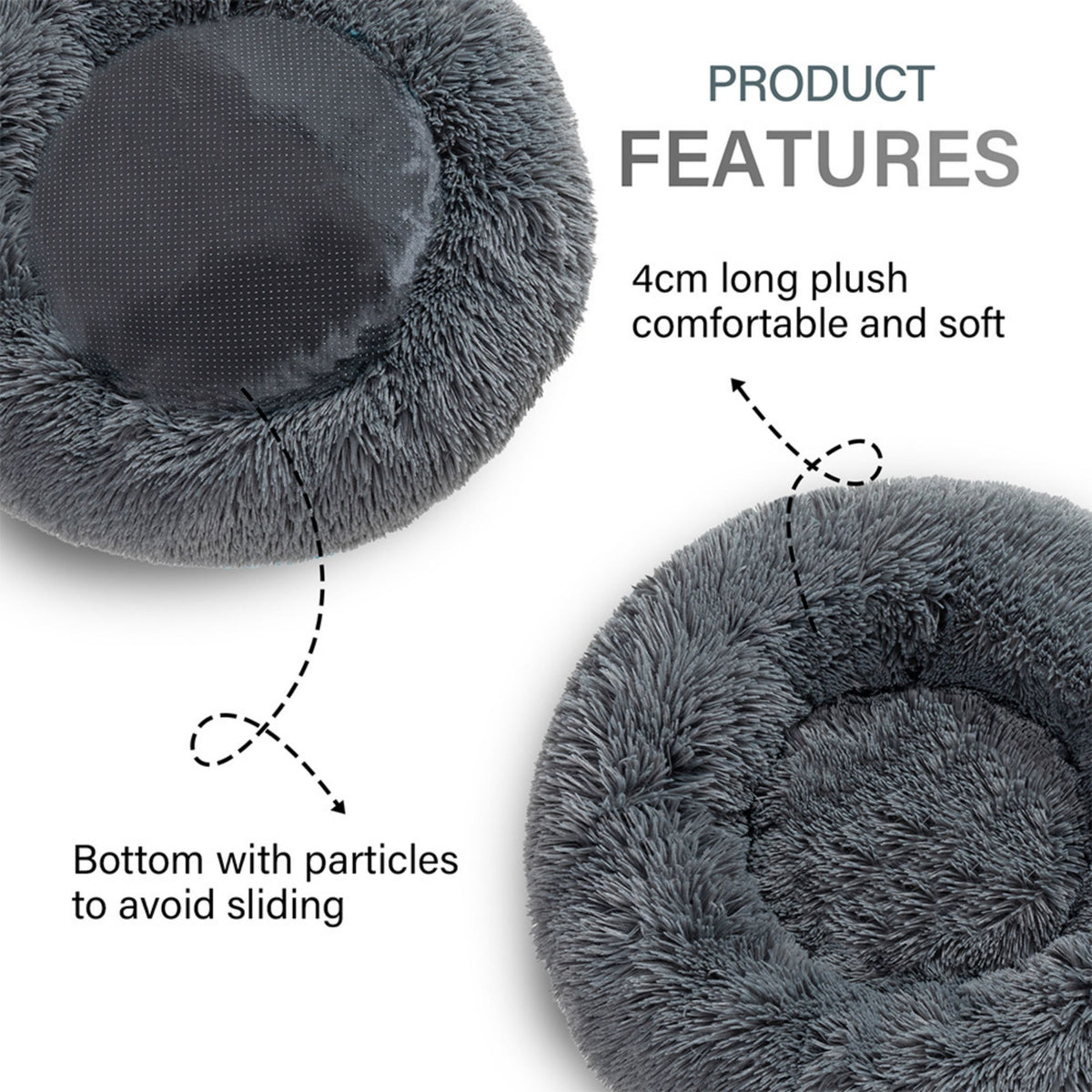 Luxurious Plush Donut Dog Bed - Warm, Soft, and Washable Pet Cushion for Dogs and Cats in Various Sizes