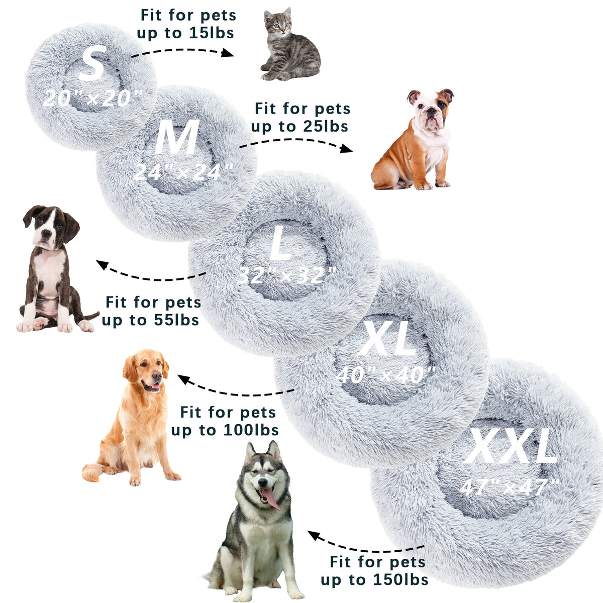 Luxurious Plush Donut Dog Bed - Warm, Soft, and Washable Pet Cushion for Dogs and Cats in Various Sizes