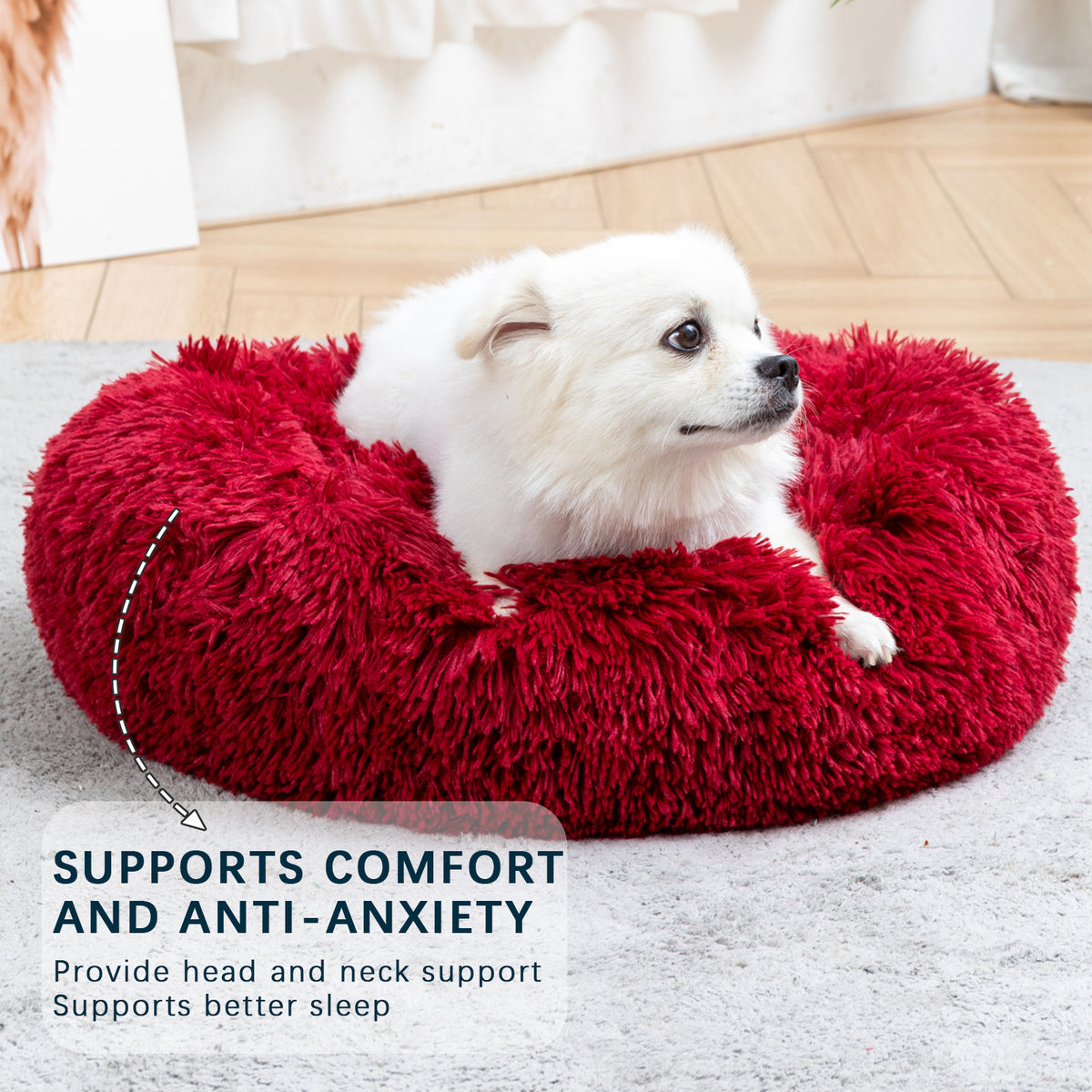 Luxurious Plush Donut Dog Bed - Warm, Soft, and Washable Pet Cushion for Dogs and Cats in Various Sizes