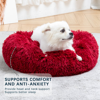 Luxurious Plush Donut Dog Bed - Warm, Soft, and Washable Pet Cushion for Dogs and Cats in Various Sizes