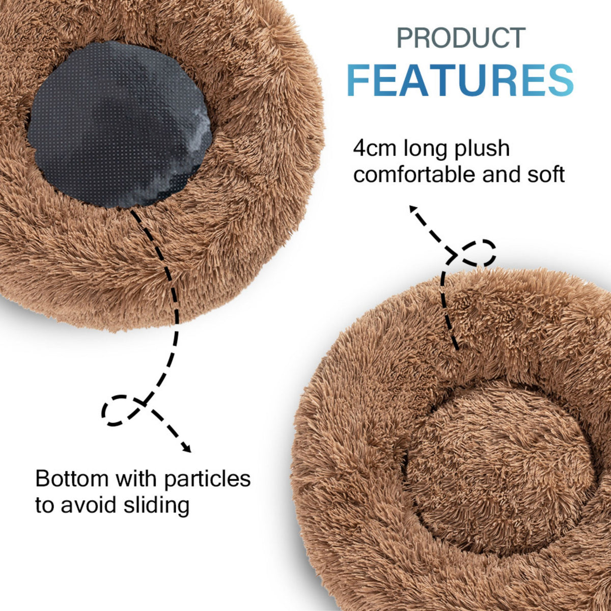 Luxurious Plush Donut Dog Bed - Warm, Soft, and Washable Pet Cushion for Dogs and Cats in Various Sizes