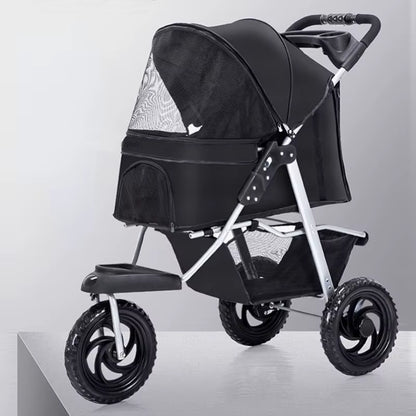 Three-Wheel Portable Pet Stroller - Foldable Dog Trolley with Breathable Design, Supports Up to 15kg