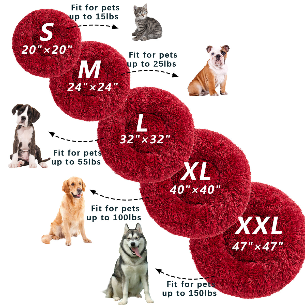 Luxurious Plush Donut Dog Bed - Warm, Soft, and Washable Pet Cushion for Dogs and Cats in Various Sizes