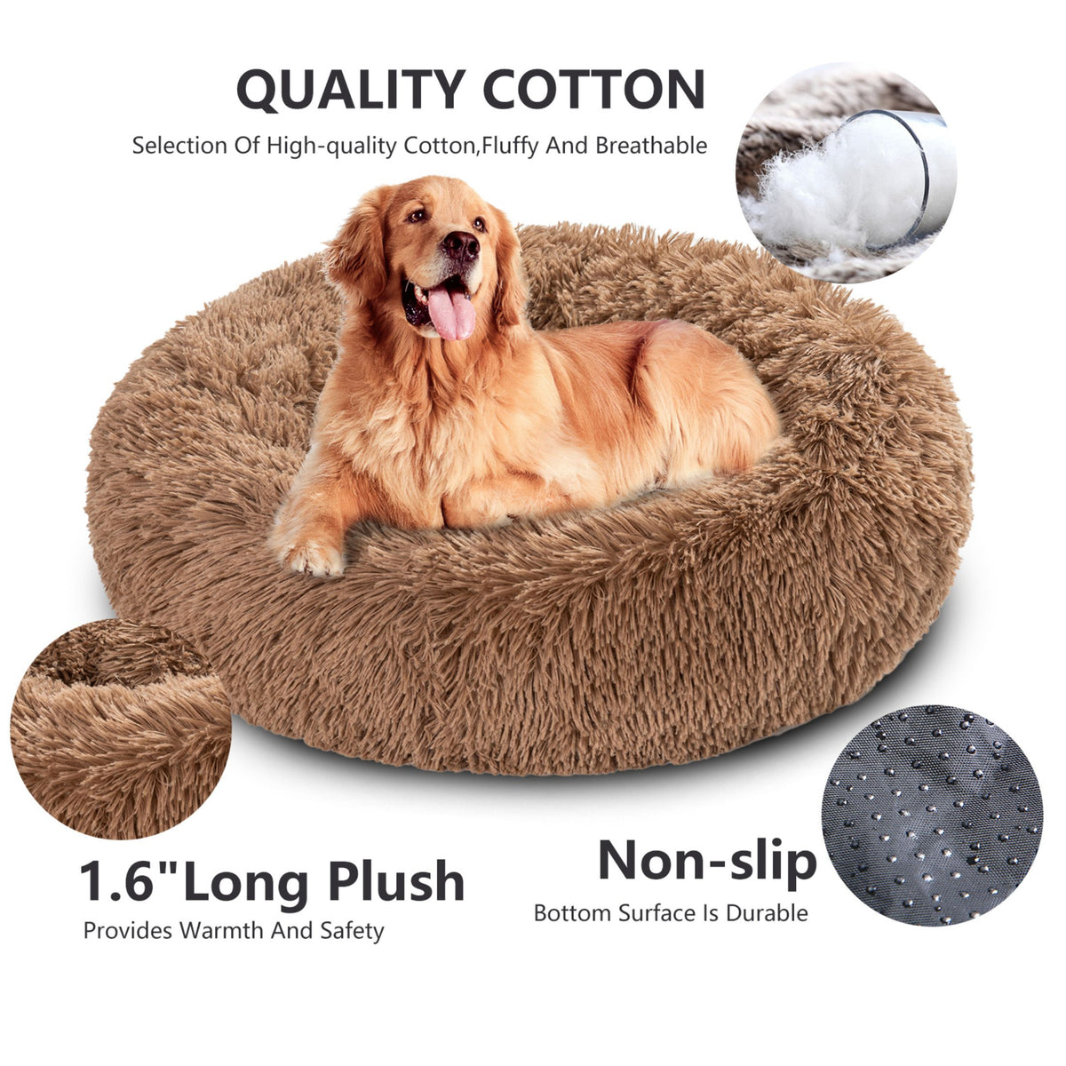 Luxurious Plush Donut Dog Bed - Warm, Soft, and Washable Pet Cushion for Dogs and Cats in Various Sizes
