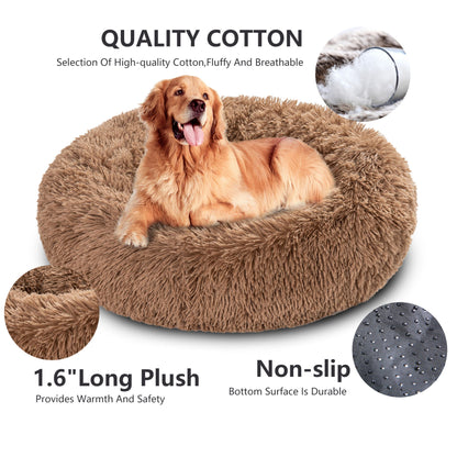 Luxurious Plush Donut Dog Bed - Warm, Soft, and Washable Pet Cushion for Dogs and Cats in Various Sizes