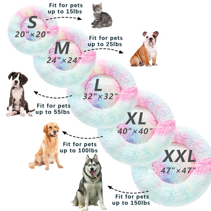 Luxurious Plush Donut Dog Bed - Warm, Soft, and Washable Pet Cushion for Dogs and Cats in Various Sizes