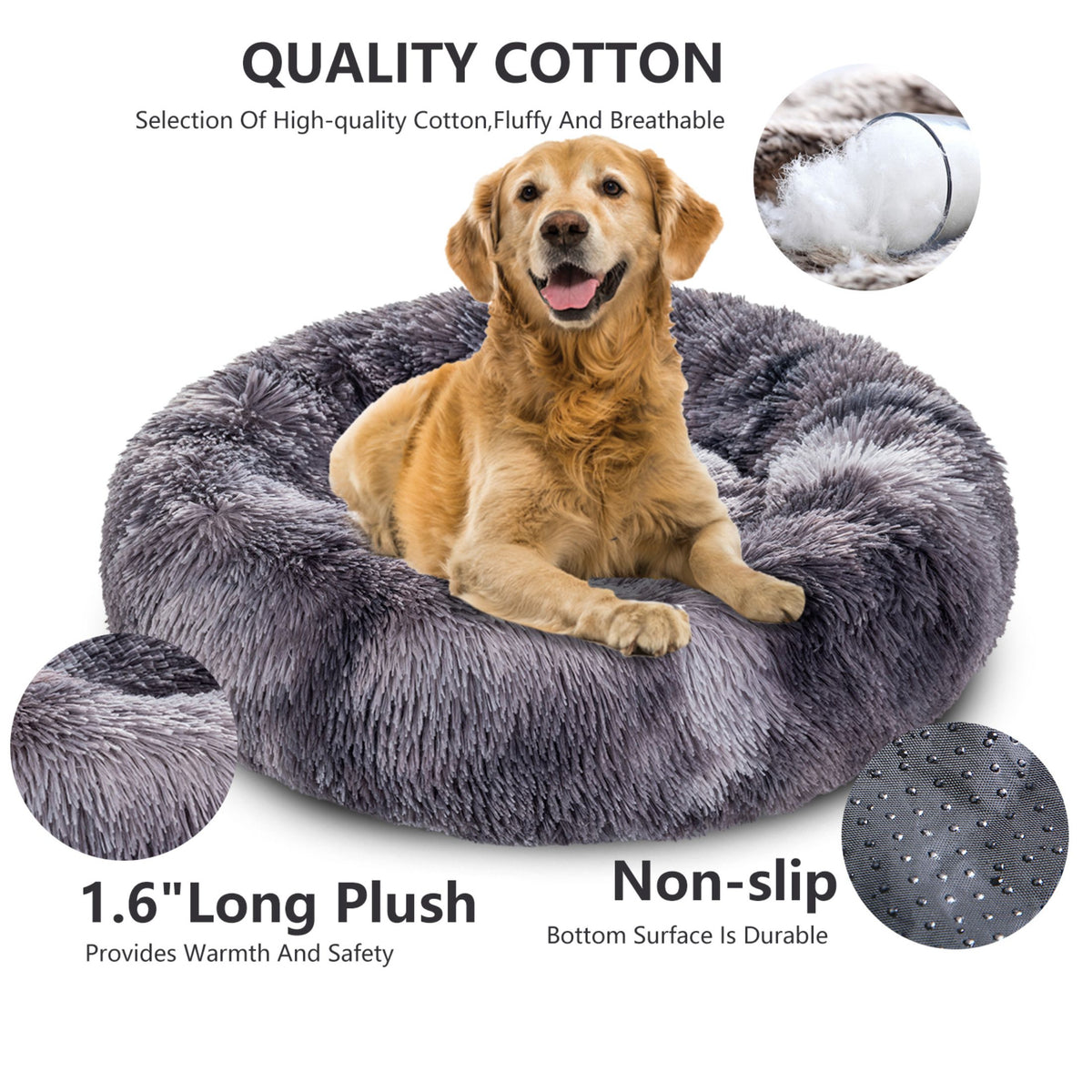 Luxurious Plush Donut Dog Bed - Warm, Soft, and Washable Pet Cushion for Dogs and Cats in Various Sizes