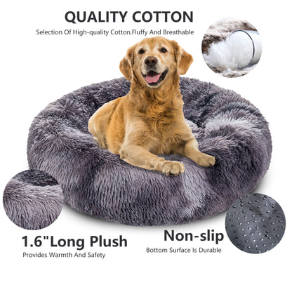 Luxurious Plush Donut Dog Bed - Warm, Soft, and Washable Pet Cushion for Dogs and Cats in Various Sizes