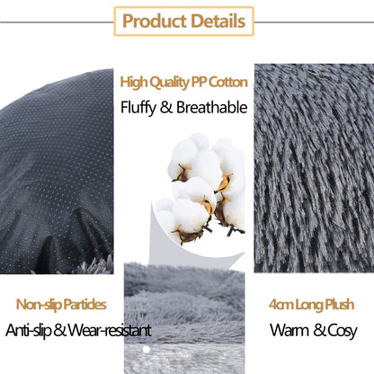 Luxurious Plush Donut Dog Bed - Warm, Soft, and Washable Pet Cushion for Dogs and Cats in Various Sizes