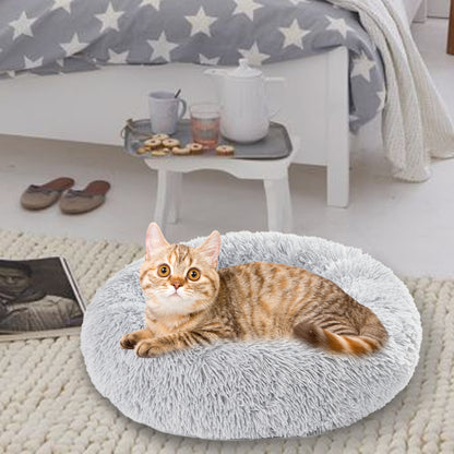 Luxurious Plush Donut Dog Bed - Warm, Soft, and Washable Pet Cushion for Dogs and Cats in Various Sizes