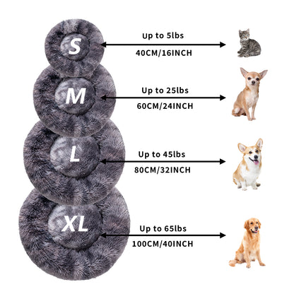 Luxurious Plush Donut Dog Bed - Warm, Soft, and Washable Pet Cushion for Dogs and Cats in Various Sizes
