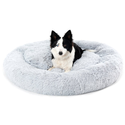 Luxurious Plush Donut Dog Bed - Warm, Soft, and Washable Pet Cushion for Dogs and Cats in Various Sizes