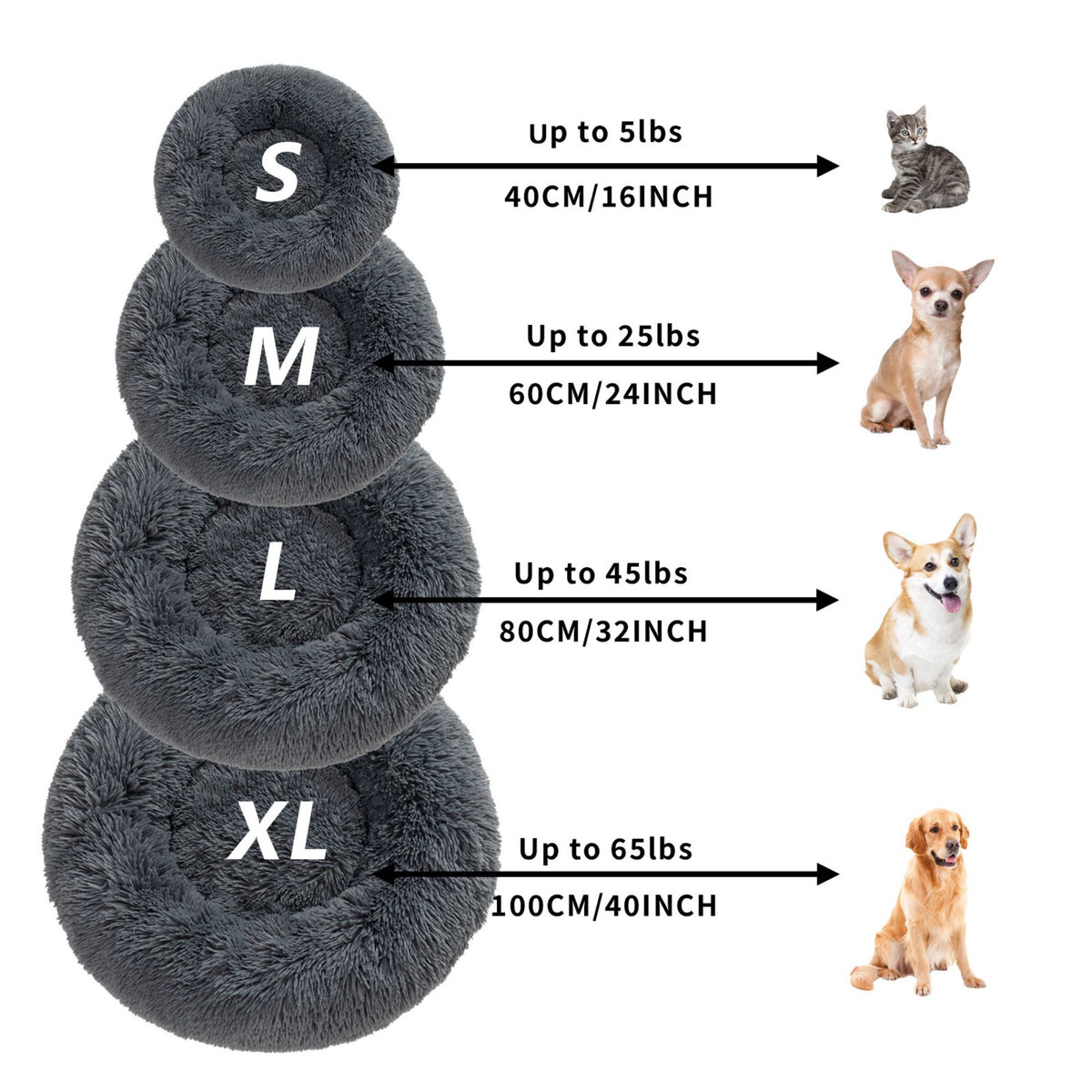 Luxurious Plush Donut Dog Bed - Warm, Soft, and Washable Pet Cushion for Dogs and Cats in Various Sizes