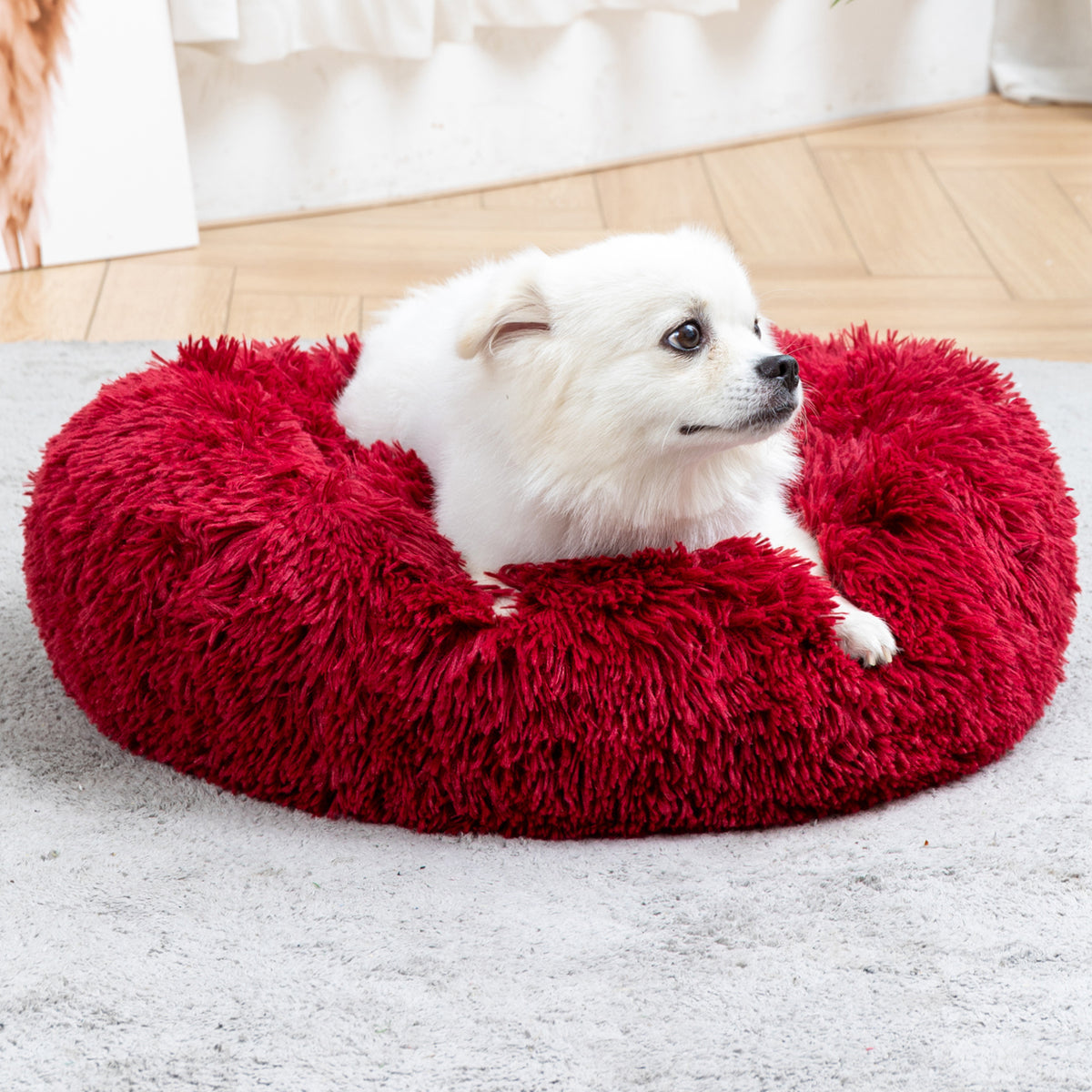 Luxurious Plush Donut Dog Bed - Warm, Soft, and Washable Pet Cushion for Dogs and Cats in Various Sizes