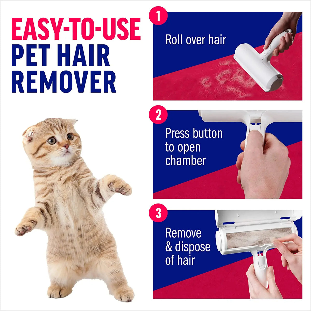 Pet Hair Remover Roller with Self-Cleaning Base - Efficient Tool for Dog and Cat Fur Removal from Furniture