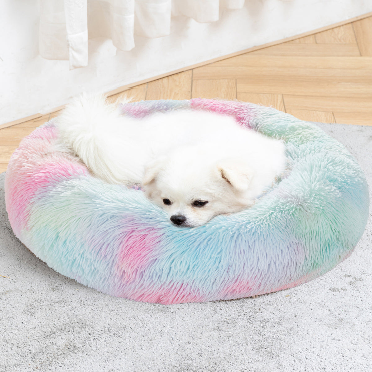 Luxurious Plush Donut Dog Bed - Warm, Soft, and Washable Pet Cushion for Dogs and Cats in Various Sizes