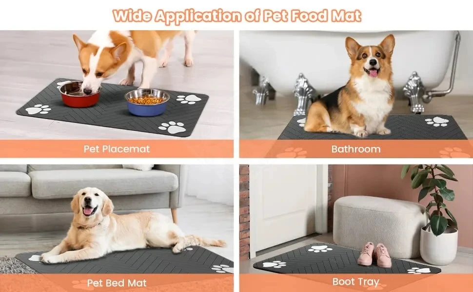 S, M, L Saugfähige Futtermatte für Haustiere, wasserfeste Unterlage für Hunde- und Katzenfressnäpfe, schnelltrocknende Gummirückseite
