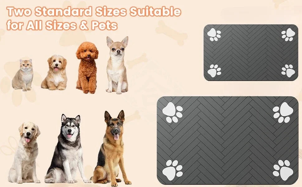S, M, L Saugfähige Futtermatte für Haustiere, wasserfeste Unterlage für Hunde- und Katzenfressnäpfe, schnelltrocknende Gummirückseite