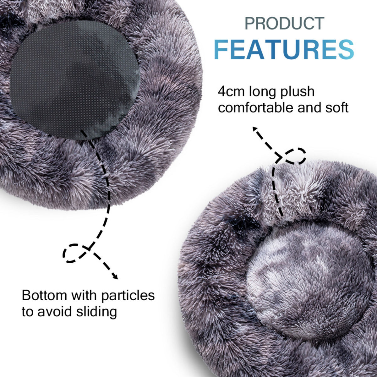 Luxurious Plush Donut Dog Bed - Warm, Soft, and Washable Pet Cushion for Dogs and Cats in Various Sizes