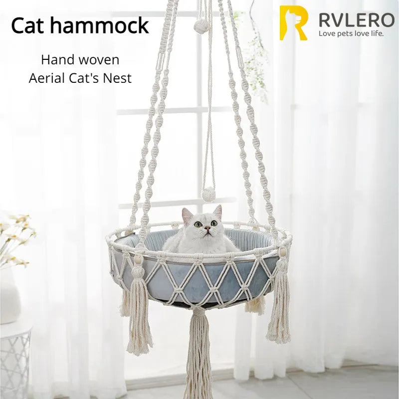 Hand-Woven Cotton Rope Winter Pet Hammock - Indoor Cat Swing and Hanging Basket for Kittens