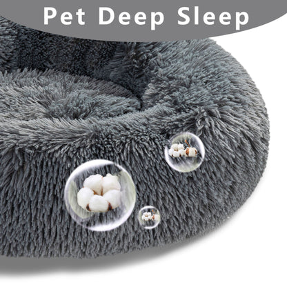 Luxurious Plush Donut Dog Bed - Warm, Soft, and Washable Pet Cushion for Dogs and Cats in Various Sizes