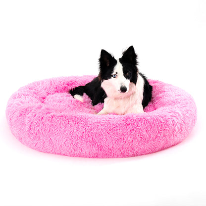 Luxurious Plush Donut Dog Bed - Warm, Soft, and Washable Pet Cushion for Dogs and Cats in Various Sizes