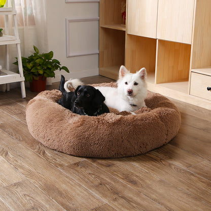 Luxurious Plush Donut Dog Bed - Warm, Soft, and Washable Pet Cushion for Dogs and Cats in Various Sizes