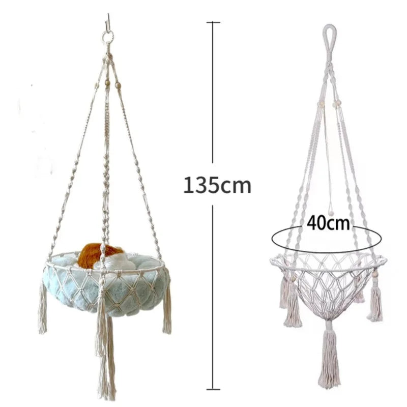 Hand-Woven Cotton Rope Winter Pet Hammock - Indoor Cat Swing and Hanging Basket for Kittens